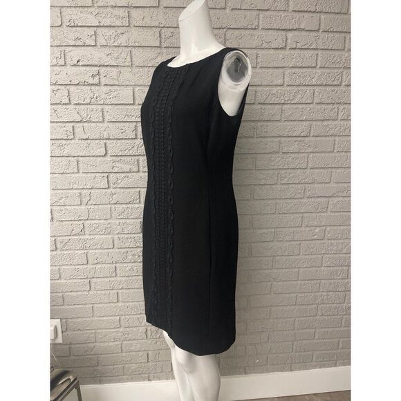 Ann Taylor Women Black Sleeveless Wool Embroidery Trim Sheath Dress Size 6 - Picture 3 of 10
